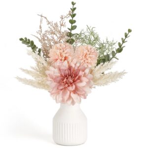 Mkono kleine künstliche Blumen in Keramik Vase - Rosa, Seide Blume Bouquet Arrangements für Home Decor im Innenhaus, Ess