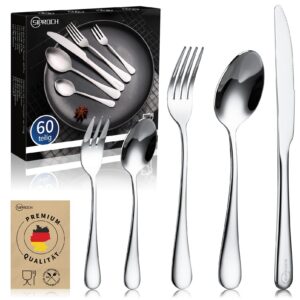 Siproch 18/10 Edelstahl Besteck Set für 12 Personen | Hochglanzpolierter 60-teiliger Spülmaschinenfester Cutlery Set Si