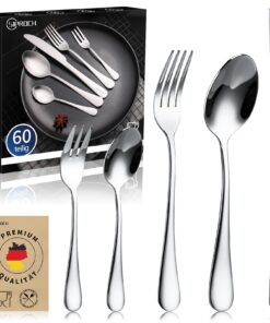 Siproch 18/10 Edelstahl Besteck Set für 12 Personen | Hochglanzpolierter 60-teiliger Spülmaschinenfester Cutlery Set Si