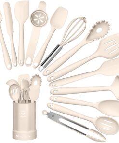 Küchenhelfer Set, 14-teiliges Silikon Kochutensilien, Spülmaschinenfest für Küchenutensilien - Khaki
