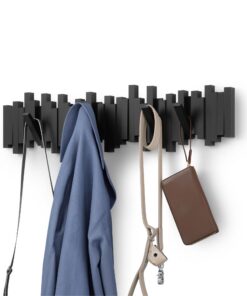 Umbra Garderobenhaken mit 8 Haken – Platzsparend mit beweglichen Haken für Jacken, Mäntel & Handtaschen, Schwarz