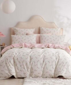 Tospass Baumwolle Bettwäsche Set 135x200cm Weiß Rosa Grün Blumen für Mädchen Elegant mit Reißverschluss und Kissenbezug