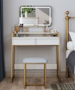 Mondeer Schlafzimmer Schminktisch LED Beleuchtung Weiß Gold | Mondeer Schlafzimmer Schminktisch einstellbare Helligkeit