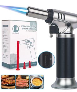 Einstellbarer Flambierbrenner Küchenbrenner Gasanzeige Nachfüllbar Sicherheitsschloss Crème Brulée Küche Camping Grill L