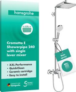 Hansgrohe Crometta E Duschsystem mit Einhebelmischer & RegenduscheFür Badegäste im Bad & SommerhausChrom, 240 x 240 mm,