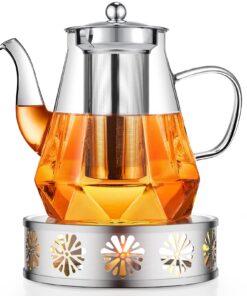 Teekanne STNTUS 1,2L Glas mit Siebeinsatz und Wärmetaul, Steekanne mit Sieb für Senftee, QuickTeekanne mit Wärmefunktion
