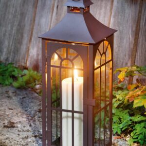 Dekoleidenschaft große Gartenlaterne aus Metall & Glas, braun, 45 cm hoch, Hängelaterne & Windlicht für Draußen, Kerzenl