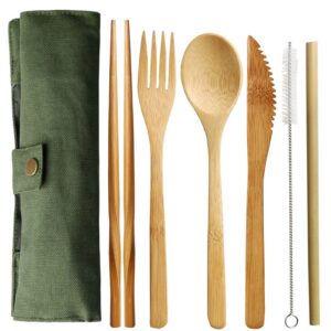 **Nuosen Bambus-Reise-Besteckset, wiederverwendbares Messer, Gabel, Löffel und Essstäbchen fürOutdoor-Aktivitäten und R