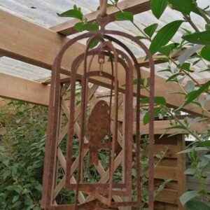 Terracotta-Toepfe-de Windspiel Vogel im Käfig zum Hängen Metall Edelrost Deko SommerTür Fenster