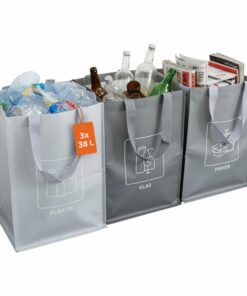 Spetebo Mülltrennsystem Tasche mit Griffen wiederverwendbar - 3x 38 L - Recycling Behälter Set für Plastik Glas Papier -
