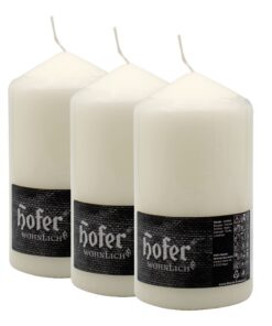 Hofer Ivory Stumpenkerze Säule Lange Brenndauer 60 Std. 8cm Ø 15cm Set 3 Stück