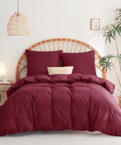 WAVVE Bettwäsche 155x220 3teilig Weinrot - Soft & Weich, ÖKO-TEX, Reißverschlussdesign