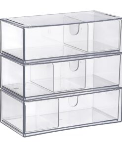 SUMTree 3-Pcs Transparente Schubladenbox für Kosmetik und Schmuck mit Trennwänden