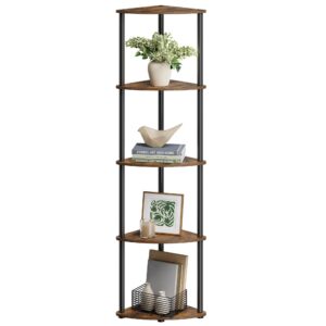 SONGMICS HOME Superschnelle werkzeuglose MontageVintage Braun Eckregal LBC610K01 für Wohnzimmer, Schlafzimmer, Küche