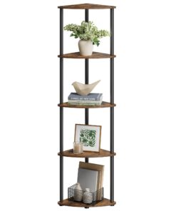 SONGMICS HOME Superschnelle werkzeuglose MontageVintage Braun Eckregal LBC610K01 für Wohnzimmer, Schlafzimmer, Küche