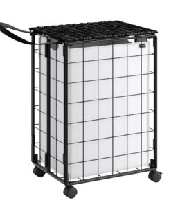 SONGMICS Tintenschwarz-Wolkenweiß 90 L Wäschekorb, faltbar, Wäschebox mit Deckel, 46 x 33 x 65 cm LCB290B12