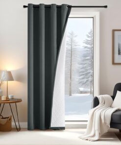 EMEMA Thermovorhang Kälteschutz Grau Doppellagig für Winterstück Verdunklungsvorhang Stück Vorhang Hängend Raumteiler Tü