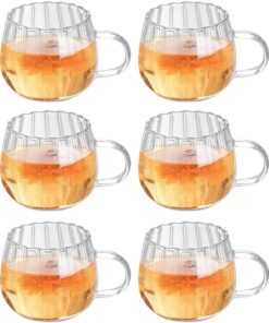 Kaffeetassen Gläser Kürbis Set 6er mit Henkel für Herbstteilkaffee Heißgetränke Spülmaschinenfest (-transparent)