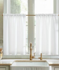 Vangao Modern Küche Scheibengardinen Weiß 2er Set 90 x 60 cm Lichtdurchlässig für Wohnzimmer und Schlafzimmer
