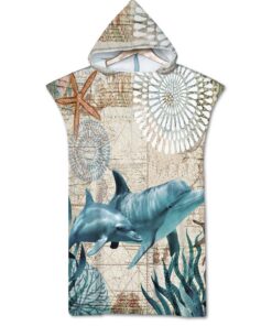 Rowjoy Surf Poncho Schnell Trocknend mit Kapuze - Ozean Tier Design für Erwachsene Strand & Surf (75x110cm)
