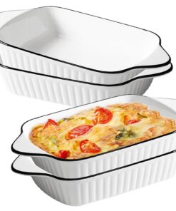 4er Set 26,5cm Keramik Auflaufformen für Heißluftfritteuse, Backofen und Mikrowelle,Ideale Form für Lasagne, 1L Rechteck