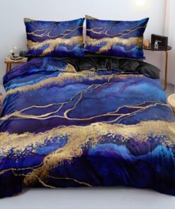 Luowei 3D Bettwäsche 155x220cm Blau Marmor Weich für Jungen und Mädchen mit 2 Kissenbezug 80x80cm und Reißverschluss - O