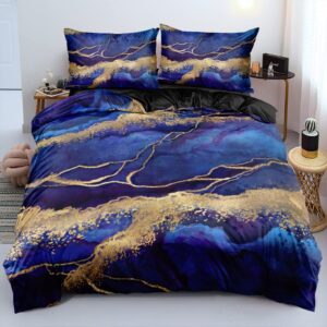 Luowei 3D Bettwäsche 155x220cm Blau Marmor Weich für Jungen und Mädchen mit 2 Kissenbezug 80x80cm und Reißverschluss - 3