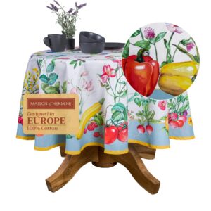 Maison d'Hermine Giverny Baumwoll Tischdecke, 100 % Natur, für Küche und Esszimmer, Frühjahr-Sommer-Design, Party-Hochze