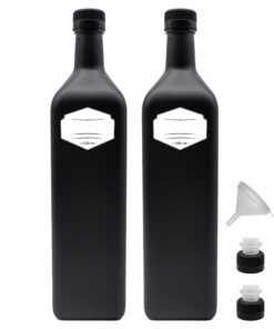 Generisch Ölflaschen 1L zum Befüllen - Schwarz-mattglas, Deckel & Kunststoff Ausgießer - Wasserfeste Etiketten - Made in