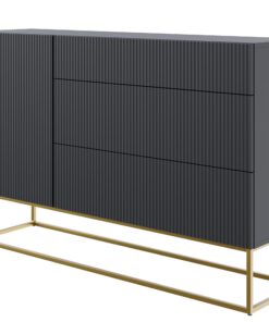Selsey Kommoden SchrankAufbewahrungsschrank 140 cm 3 Schubladen 1 Tür Schwarz Goldene Beine Veldio
