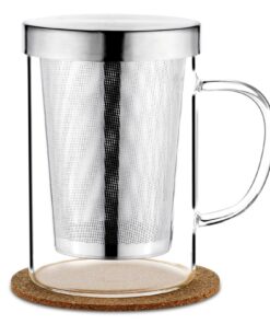 AOOTE Glas Teetasseprobability 500ml, Borosilikat Teetasse für Liebhaber mit Edelstahl Sieb und Deckel, perfekt für jede