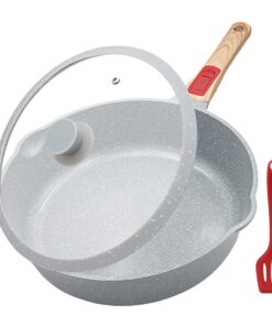 Keramik Pfanne 28 cm Antihaft mit Deckel, geeignet für alle Herdarten und Backofenfest (Blau)