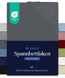 Dreamzie Premium Spannbettlaken 200x200 cm - für Dicke Matratzen bis zu 27 cm - 100% Jersey Baumwolle, Oeko-TEX Zertifiz