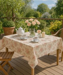 KAMACA Serie Romantic Roses Tischdecke Creme Rose zarte Pastelltöne Markenqualität hoher Baumwolle 130x170 cm