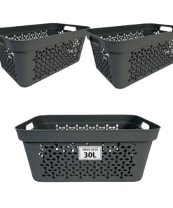 Wäschekorb 3er-Set Grau 30 L – Stabilen Kunststoff, BPA-Frei, stapelbar & vielseitig, ideal für Schmutzwäsche & Haushalt