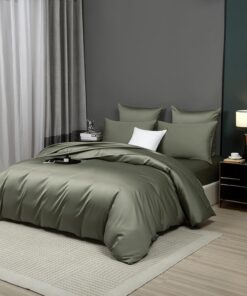 Luofanfei Mako Kühlend Glatt Satin Baumwolle Bettwäsche Set 135x200 Grün Olivgrün Weich und Bügelfrei