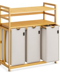 AdelDream Premium Wäschekorb 150L – 3 Fächer & 2 Regale – Wäschesammler & Wäschebox für Badezimmer & Schlafzimmer – Hell
