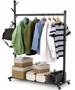 EKNITEY Rollbarer Kleiderständer - tragbar, Schwarz - Spezialist für Kleider,Vintage Rollo Kleiderständer