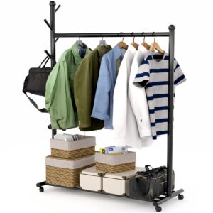 EKNITEY Rollbarer Kleiderständer - tragbar, Schwarz - Spezialist für Kleider,Vintage Rollo Kleiderständer