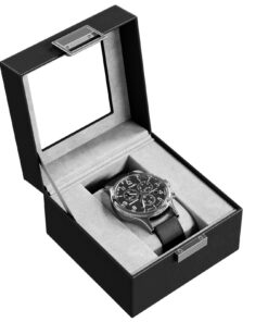 ProCase Premium-Uhrenschatulle mit Glasdeckel für Herren - 1 Fach - Schwarz ProCase Uhrenkiste mit Uhrenkissen und Gla