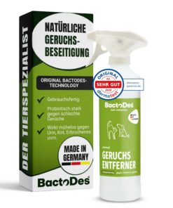 BactoDes Animal Ready Geruchsneutralisierer Spray 1L - Tiefenwirksamer Enzymreiniger &Geruchsentferner für starke Tierur