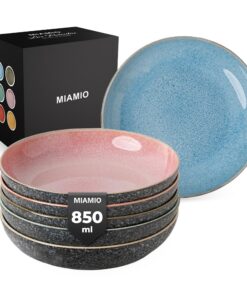 MIAMIO Suppenteller 6er Set - Pastateller groß tief, Salatschüssel Keramik für 6 Personen - Spülmaschinen- und Mikrowell