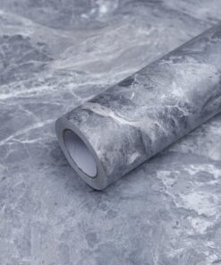 Selberklebende Möbelfolie Dunkelgrau Marmoroptik für Büro Verdicken Wasserdicht | Selbstklebende Tapete Dunkelgrau Marm
