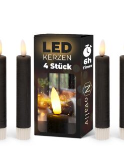 Novaliv LED Stabkerzen mit Timer - ECHTWACHS 15cm x 2 AAA 6 Stunden Kontinuierliche Flamme für Indoor-Anwendung