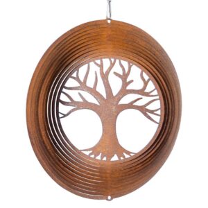 CIM Edelrost Windspiel LEBENSBAUM - für Garten - Abmessung Ø20cm - inkl. Kugellagerwirbel, Haken und Nylonschnur - attra