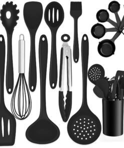 TEAMFAR Küchenhelfer Set, Antihaft Pfannenwender, Kochbesteck Schwarz, Spülmaschinenfest, 15 Stücks Set