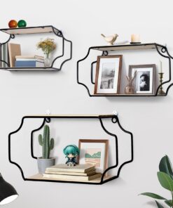 Set of 3 Schwarzes Metall Wandregal Modern Floating Shelf für Bad Wohnzimmer Küche Schlafzimmer