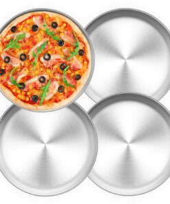 TEAMFAR Pizzablech 4er-Set, Edelstahl Rund Pizzaform, Gesund backend & langlebig, Leicht reinigen & Spülmaschinengeeigne