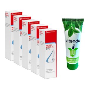 Nasenspray AL 0,1% von vitenda für Erwachsene - Bei Schnupfen und verstopfter Nase - 5x10ml + Handcreme