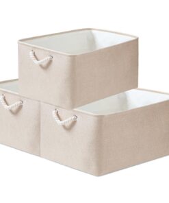Mangata Elfenbeinfarbige Faltbare Aufbewahrungsbox mit Seilgriff für Schrank (3er-Pack, M)